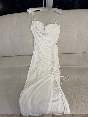 White Ruched Slip Dress with Spaghetti Straps